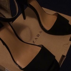 Zara Black Suede High Heel Peep Toe Shoes